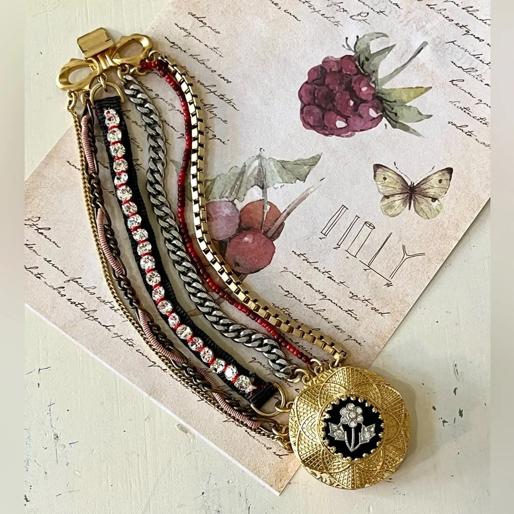 Juicy Couture Vintage Y2K Chunky Rhinestone Floral Mixed Media Bracelet 2010 - Picture 1 of 7